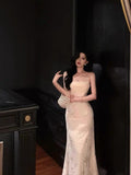 A line Spaghetti Straps Floral Lace Ivory Prom Dresses Birthday Outfits Evening Gown SD895