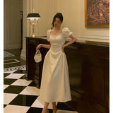 French A line Short Sleeves Ivory Satin Prom Dresses Birthday Outfits Evening Gown SD896