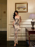 Mermaid Square Neckline Ruffles Long Chiffon Slit Prom Dresses Birthday Outfits Evening Gown SD900
