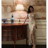 Mermaid Spaghetti Straps Pink Floral Date Night Dress Prom Dresses Birthday Party Outfit SD901
