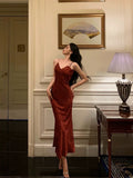 Sheath Spaghetti Straps Red Lace Prom Dresses Birthday Outfits Evening Gown SD904