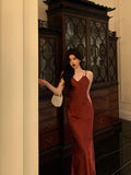 Sheath Spaghetti Straps Red Lace Prom Dresses Birthday Outfits Evening Gown SD904
