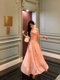A Line Spaghetti Straps Pink Lace Prom Dresses Birthday Outfits Evening Gown SD905