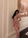 Sheath Strapless Pink Floral Date Night Dress Prom Dresses Birthday Party Outfit SD906