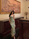 Sheath Spaghetti Straps Mint Green Floral Prom Dresses Birthday Outfits Evening Gown SD908