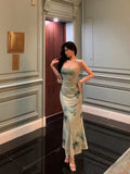 Sheath Spaghetti Straps Mint Green Floral Prom Dresses Birthday Outfits Evening Gown SD908