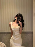Mermaid Square Neckline White Date Night Dress Prom Dresses Birthday Party Outfit SD910