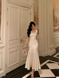 Mermaid Square Neckline White Date Night Dress Prom Dresses Birthday Party Outfit SD910