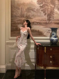 A Line Straps Pink Floral Chiffon Prom Dresses Birthday Outfits Evening Gown SD911