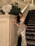 Sheath Spaghetti Straps Floral Long Prom Dresses Birthday Outfits Evening Gown SD926