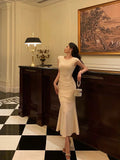 Sheath Scoop Neckline Ivory Prom Dresses Birthday Outfits Evening Gown SD932