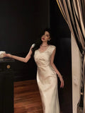 Sheath V Neckline Satin Floral Prom Dresses Birthday Outfits Evening Gown HZ0628