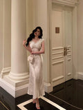 Sheath V Neckline Satin Floral Prom Dresses Birthday Outfits Evening Gown HZ0628