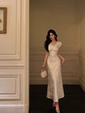 Sheath V Neckline Satin Floral Prom Dresses Birthday Outfits Evening Gown HZ0628