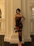 Sheath Strapless Black Floral Prom Dresses Birthday Outfits Evening Gown SD936