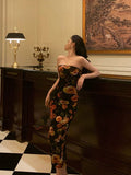 Sheath Strapless Black Floral Prom Dresses Birthday Outfits Evening Gown SD936