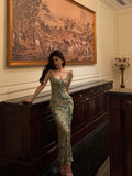 Mermaid Straps Floral Green Chiffon Prom Dresses Birthday Outfits Evening Gown SD943