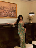 Mermaid Straps Floral Green Chiffon Prom Dresses Birthday Outfits Evening Gown SD943