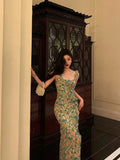 Mermaid Straps Floral Green Chiffon Prom Dresses Birthday Outfits Evening Gown SD943