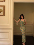 Mermaid Straps Floral Green Chiffon Prom Dresses Birthday Outfits Evening Gown SD943