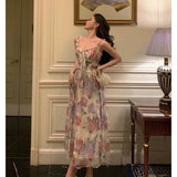 A line Spaghetti Straps Pink Floral Prom Dresses Birthday Outfits Evening Gown SD944