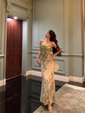 Sheath Spaghetti Straps Sage Green Floral Prom Dresses Birthday Outfits Evening Gown SD948