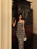 Sheath Spaghetti Straps Blue Floral Prom Dresses Birthday Outfits Evening Gown SD956