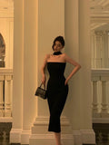 Sheath Strapless Black Prom Dresses Birthday Outfits Evening Gown SD957