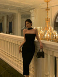 Sheath Strapless Black Prom Dresses Birthday Outfits Evening Gown SD957