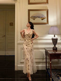 Mermaid Jewel Neckline Floral Chiffon Prom Dresses Birthday Outfits Evening Gown SD958