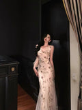 Mermaid Jewel Neckline Floral Chiffon Prom Dresses Birthday Outfits Evening Gown SD958
