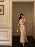 Mermaid Jewel Neckline Floral Chiffon Prom Dresses Birthday Outfits Evening Gown SD958