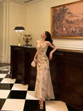 Mermaid Jewel Neckline Floral Chiffon Prom Dresses Birthday Outfits Evening Gown SD958