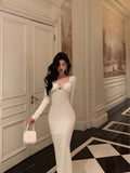 Sheath Strapless White Long Sleeves Prom Dresses Birthday Outfits Evening Gown SD960