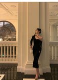 Sheath One Shoulder Black Prom Dresses Birthday Outfits Evening Gown SD960