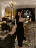 Sheath Strapless Black Prom Dresses Beads Birthday Outfits Evening Gown SD962