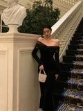 Mermaid Off The Shoulder Long Sleeves Black Prom Dresses Birthday Outfits Evening Gown SD963