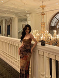 Sheath Spaghetti Straps Champagne Floral Prom Dresses Birthday Outfits Evening Gown SD964