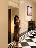 Sheath Spaghetti Straps Champagne Floral Prom Dresses Birthday Outfits Evening Gown SD964