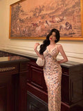 Sheath V Neckline Floral Prom Dresses Birthday Outfits Evening Gown SD976