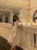 High Low Spaghetti Straps White Chiffon Ruffles Prom Dresses Birthday Outfits Evening Gown SD977