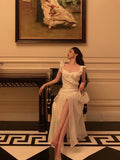High Low Spaghetti Straps White Chiffon Ruffles Prom Dresses Birthday Outfits Evening Gown SD977