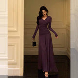 Sheath V Neckline Grape Long Prom Dresses Birthday Outfits Evening Gown SD980