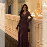 Sheath V Neckline Grape Long Prom Dresses Birthday Outfits Evening Gown SD980