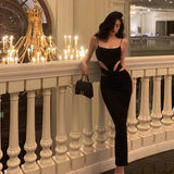 Sheath Spaghetti Straps Black Prom Dresses Birthday Outfits Evening Gown SD981