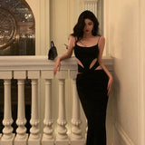Sheath Spaghetti Straps Black Prom Dresses Birthday Outfits Evening Gown SD981