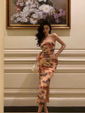 Sheath Spaghetti Straps Floral Prom Dresses Birthday Outfits Evening Gown SD983