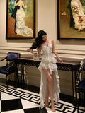 High Low Spaghetti Straps White Chiffon Ruffles Prom Dresses Birthday Outfits Evening Gown SD987