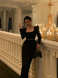 Sheath Square Neckline Black Velvet Prom Dresses Birthday Outfits Evening Gown SD989