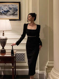 Sheath Square Neckline Black Velvet Prom Dresses Birthday Outfits Evening Gown SD989
